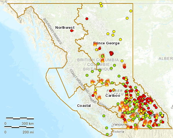 Wildfires burning in BC on July 28, 2021