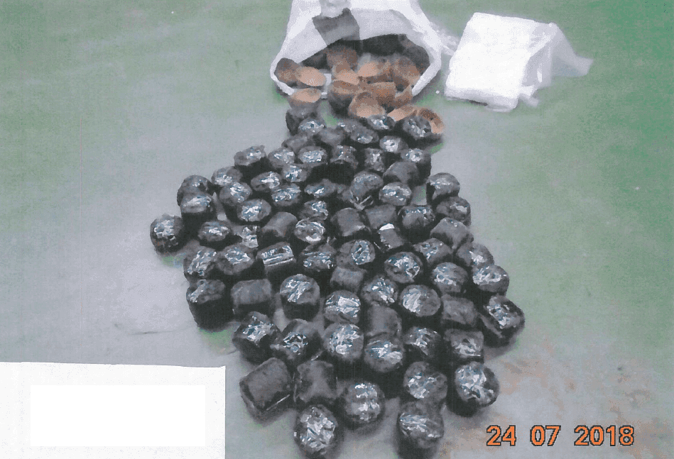 Dozens of bags filled with cannabis near opened coconuts