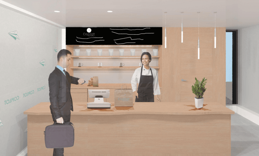 Design idea for Copilot cannabis store with man checking his watch inside a cannabis store