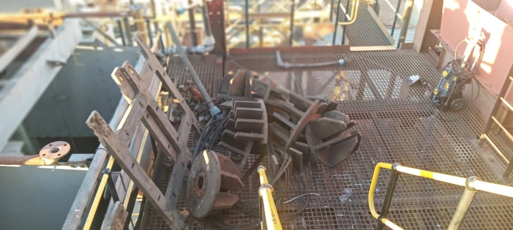 Flotation cells are being refurbished at the Tsoaxaub Metals plant in Namibia.