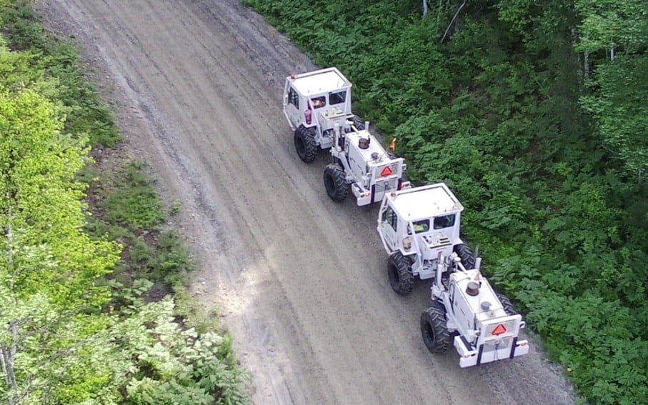 Seismic survey vehicles work in the East Sudbury area.