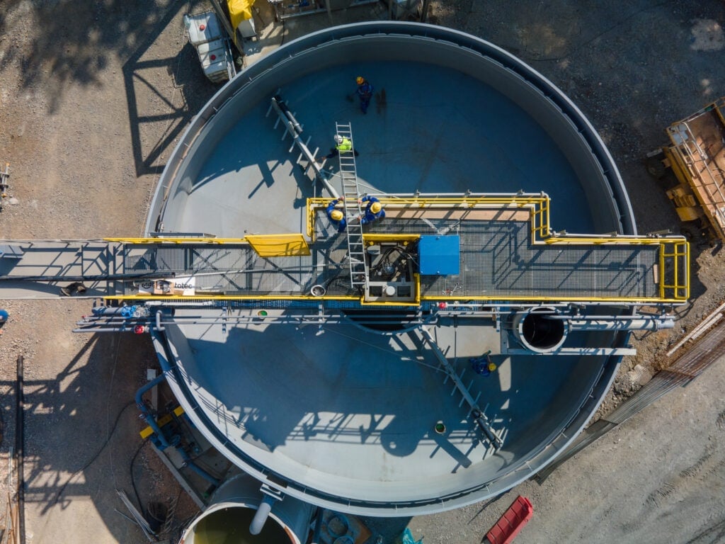 An aerial photograph shows the Sasa mining operation in North Macedonia.