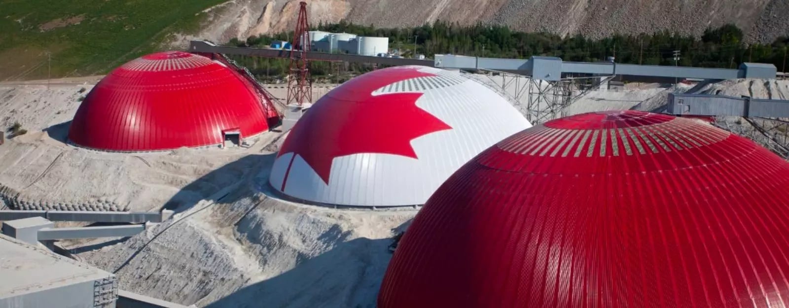 Red-domed structures stand at Highland Valley Copper in British Columbia.