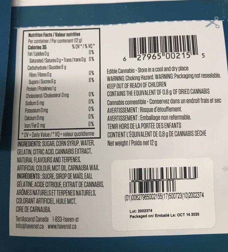 TerrAscend expands gummy recall following complaints 'alleging' mould - package back