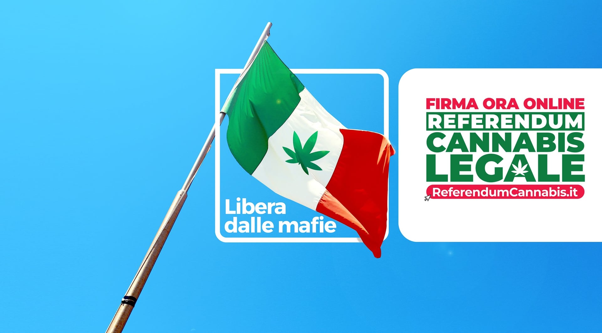 Italian flag with pot leaf in the middle waving