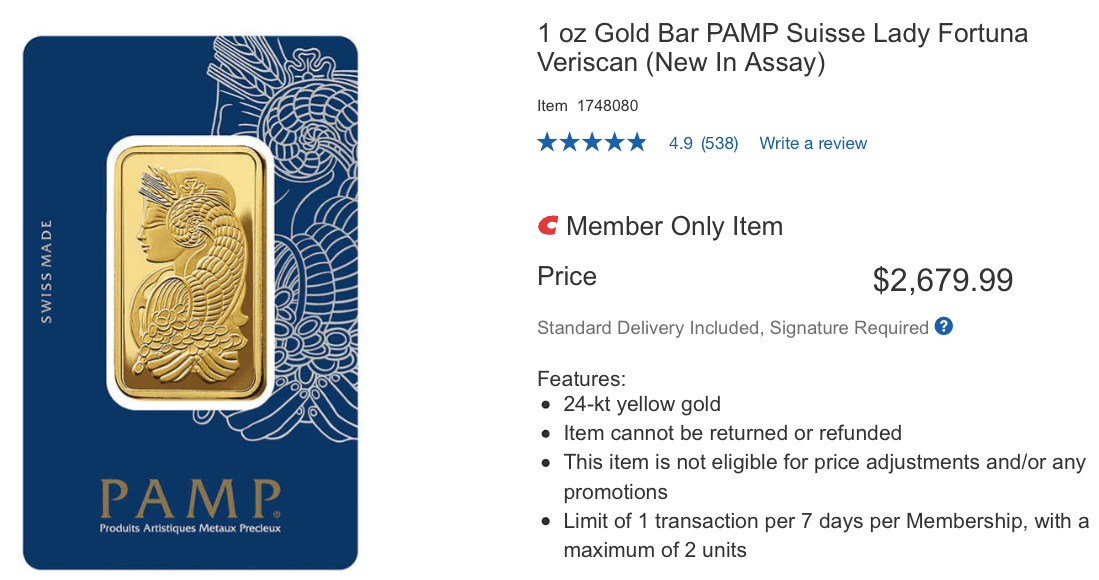 Swiss gold bars are selling out fast on Costco's online store