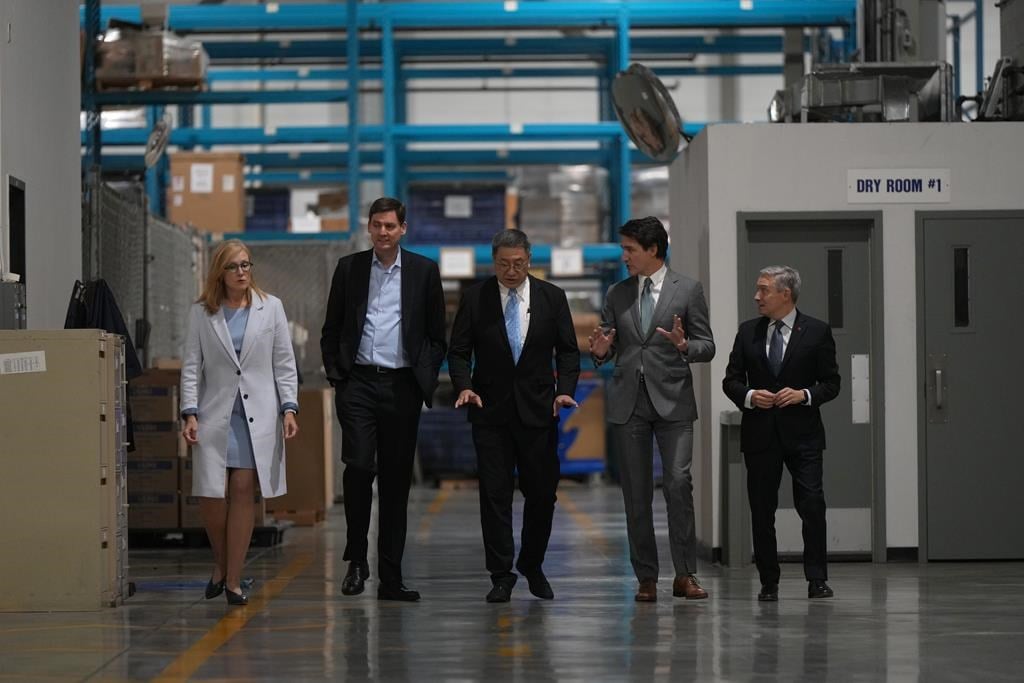 Canada's Prime Minister Justin Trudeau and B.C. Premier David Eby tour the E-One Moli lithium