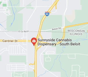 Map showing Sunnyside Cannabis is just across the Wisconsin and Illinois border